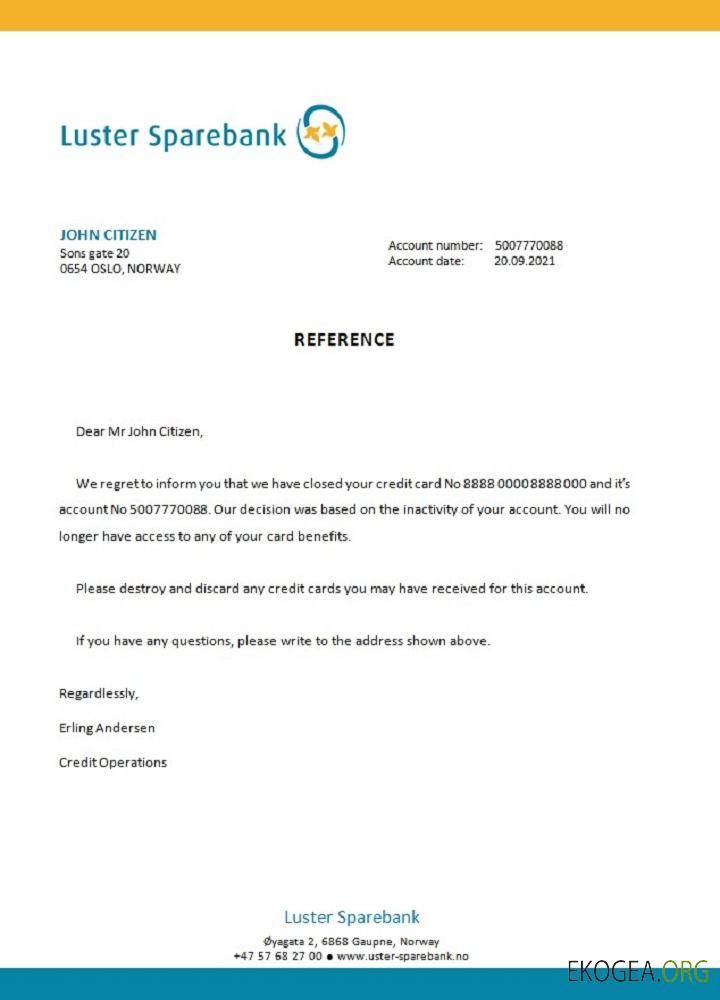 Référence de Norwegian , Luster Sparebank , closure